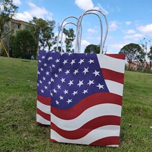 Joffreg Patriotic Gift Bag with Handles,American Flag Party Favor Bags,Decorative for Veterans Day,Memorial Day and Fourth of July,Red Blue and White,6.30 x 3.15 x 8.27 inches,10 Pcs