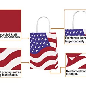 Joffreg Patriotic Gift Bag with Handles,American Flag Party Favor Bags,Decorative for Veterans Day,Memorial Day and Fourth of July,Red Blue and White,6.30 x 3.15 x 8.27 inches,10 Pcs