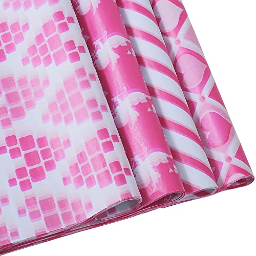 Bolsome 100 Sheets Valentines Day Tissue Paper, Hot Pink Love Heart Rose Red Stripe Cupid Arrow Tissue Paper for Valentine Gift Wrapping, Wedding Birthday Party DIY Art Craft Decoration, 14x20 inch