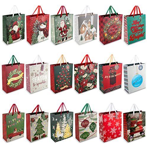 Bulk Christmas Gift Bags Large -18 Creative Elegant Designs- Large Christmas Bags for Gifts with Christmas Tissue Paper Gift Wrap-Holiday Gift Bags Bulk -Large Xmas Gift Bags-12.75"X10.25"X4.5" inches