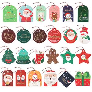 christmas gift tags, 72pcs christmas tags with string, gold foil xmas gift tags hanging label for diy christmas gift wrap and label package