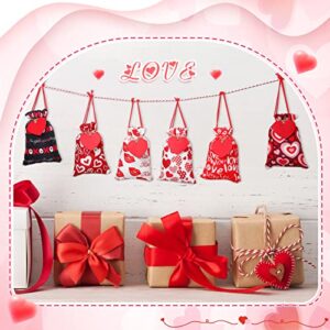 Riakrum 36 Pieces Valentine's Day Gift Bags with Drawstring Heart Bags Linen Party Favor Bag with Heart Mini Wedding Gift Bags with Tags and Rope for Valentine's Day Wedding Bridal Shower