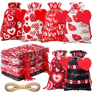 riakrum 36 pieces valentine’s day gift bags with drawstring heart bags linen party favor bag with heart mini wedding gift bags with tags and rope for valentine’s day wedding bridal shower