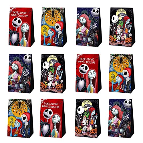 12pcs Party Favor Bags The Nightmare Before Christmas Decor Gift Bags Treat Bags for Birthday Party Decorations, 4.7x2.7x8.3 inch