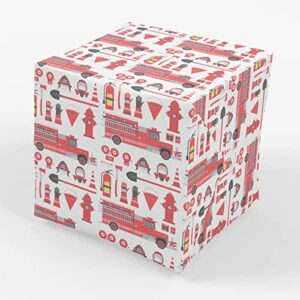 stesha party firetruck gift wrap firefighter paper – folded flat 30 x 20 inch – 3 sheets