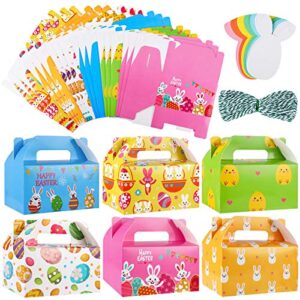 adxco 24 pieces easter boxes paper gable boxes colorful party favor treat boxes with rabbit tags for kids school party easter favor