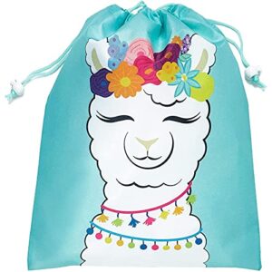 juvale 12-pack drawstring llama party favor bags for fiestas and birthday parties, 10 x 12 inches