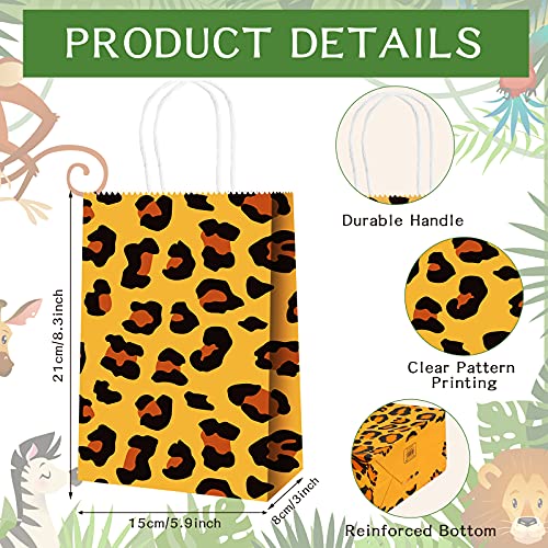 24 Pieces Jungle Safari Animal Print Treat Bags with Handles, Leopard Zebra Giraffe Tiger Stripe Cow Print Goodie Bags Safari Party Favor Present Bags for Safari Themed Birthday Party Supplies