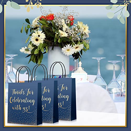 45 Pcs Wedding Welcome Bags for Hotel Guests Gold Foil Wedding Gift Bags with Handles Thanks for Celebrating with Us Paper Bags Medium Size Wedding Bags Bridal Gift Bags Baby Shower Favor (Dark Blue)