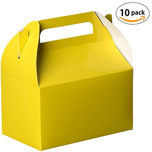 Party Favors Paper Treat Boxes (10 Pack) Yellow Colored Paper Containers & Boxes Treat Container Cookie Boxes Cute Designs Perfect for Parties and Celebrations 6.25" x 3.75" x 3.5"