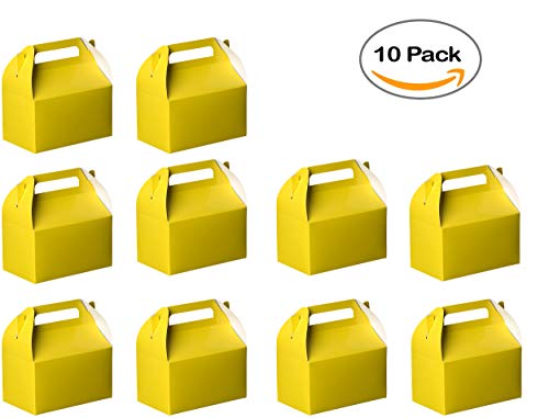 Party Favors Paper Treat Boxes (10 Pack) Yellow Colored Paper Containers & Boxes Treat Container Cookie Boxes Cute Designs Perfect for Parties and Celebrations 6.25" x 3.75" x 3.5"