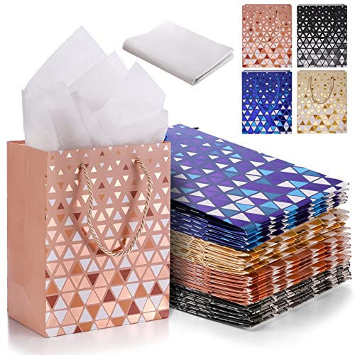 Lawei 28 Pack Gift Bags with Tissue Paper, Premium Medium Size Gift Bag with Handles, Colorful Paper Bags for Parties, Wedding, Birthday, Baby Shower, Christmas, Valentines Day, 7" X 4" X 9", 4 Color