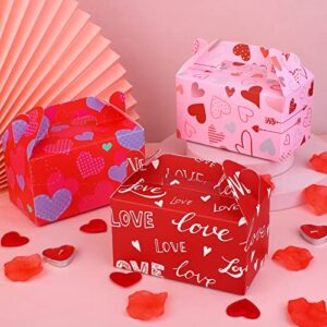 ADXCO 24 Pack Valentine's Day Treat Boxes, 6.3 x 3.5 x 3.5 Inch Gable Treat Boxes Paper Gift Box Goodie Boxes for Valentines Container Candy BoxesWedding, Birthday Party Favor Boxes