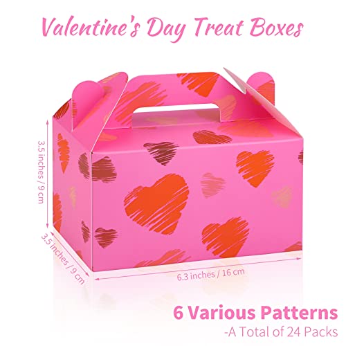 ADXCO 24 Pack Valentine's Day Treat Boxes, 6.3 x 3.5 x 3.5 Inch Gable Treat Boxes Paper Gift Box Goodie Boxes for Valentines Container Candy BoxesWedding, Birthday Party Favor Boxes