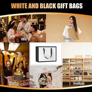 Black and White Gift Bags, YACEYACE 10Pcs 10.5"x4.25"x8" Medium Size Black and White Paper Gift Bags with Ribbon Handles, Wedding Bags,Retail Bags,Party Bags, Birthday Bags, Black Gift Bags Bulk White Gift Bags White Paper Shopping Bags