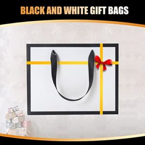 Black and White Gift Bags, YACEYACE 10Pcs 10.5"x4.25"x8" Medium Size Black and White Paper Gift Bags with Ribbon Handles, Wedding Bags,Retail Bags,Party Bags, Birthday Bags, Black Gift Bags Bulk White Gift Bags White Paper Shopping Bags