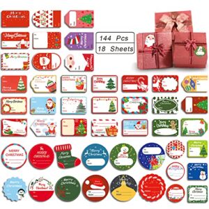 144 pcs christmas gift tags, christmas self adhesive gift tag stickers, holiday labels for gifts santa, snowman, tree, reindeer present name labels for diy xmas gift
