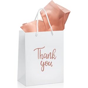 nezyo 12 pack thank you gift bags with tissue paper wedding tissue paper party bags with handles paper shopping bag bridal shower gift bags for birthday wedding baby shower party favor (rose gold)