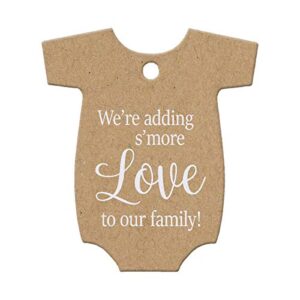 summer-ray 50pcs baby onesie adding s’more love to our family baby shower favors gift tags thank you tags (kraft)