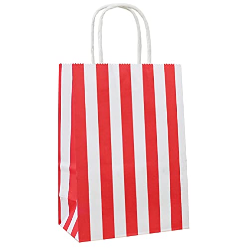 ADIDO EVA 12 PCS Striped Gift Bags Small Red Kraft Paper Bags with Handles for Party Favor Supplies (8.2 x 6 x 3.1 in)