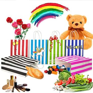 ADIDO EVA 12 PCS Striped Gift Bags Small Red Kraft Paper Bags with Handles for Party Favor Supplies (8.2 x 6 x 3.1 in)