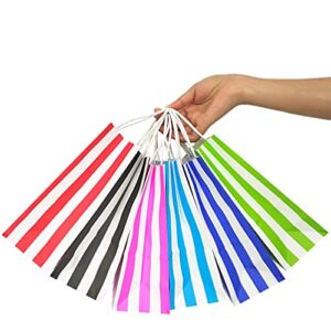 ADIDO EVA 12 PCS Striped Gift Bags Small Red Kraft Paper Bags with Handles for Party Favor Supplies (8.2 x 6 x 3.1 in)