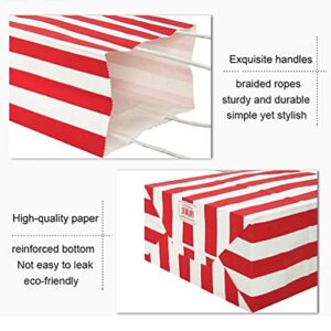 ADIDO EVA 12 PCS Striped Gift Bags Small Red Kraft Paper Bags with Handles for Party Favor Supplies (8.2 x 6 x 3.1 in)