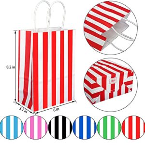 ADIDO EVA 12 PCS Striped Gift Bags Small Red Kraft Paper Bags with Handles for Party Favor Supplies (8.2 x 6 x 3.1 in)