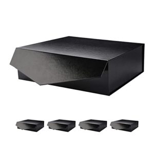 packhome 5 gift boxes 13.5x9x4.1 inches, large gift boxes with lids groomsman boxes, sturdy gift boxes, collapsible gift boxes with magnetic closure (glossy black, grass texture)