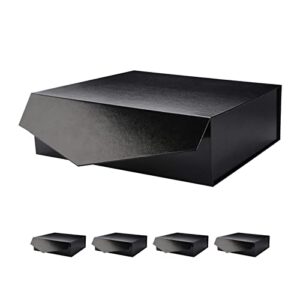 PACKHOME 5 Gift Boxes 13.5x9x4.1 Inches, Large Gift Boxes with Lids Groomsman boxes, Sturdy Gift Boxes, Collapsible Gift Boxes with Magnetic Closure (Glossy Black, Grass Texture)