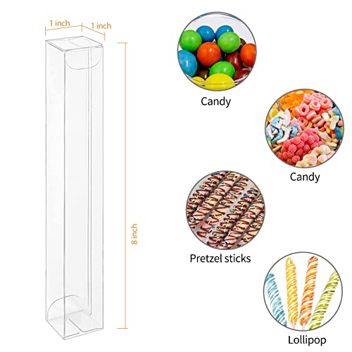 COTOPHER 60 Pcs Clear Pretzel Rod Boxes 1x1x8 Inches Chocolate Covered Pretzels Rod Box Clear Gumball Boxes for 8, Transparent PET Plastic Gumball Tube Clear Favor Boxes