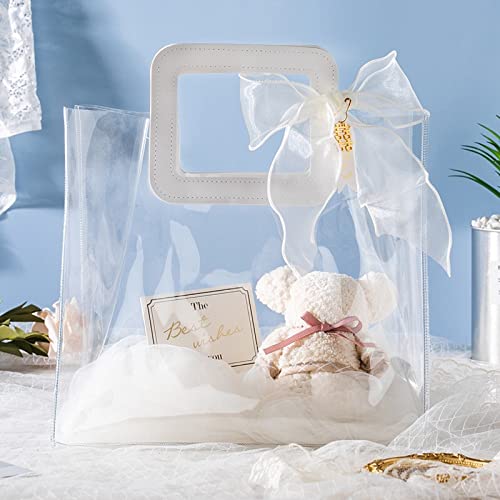 Clear Gift Bag with Handle, 4 Pcs Large Transparent PVC Gift Bag, Heavy Duty Reusable Gift Wrap Bags for Bridal Party, Baby Shower, Wedding Favor, Shopping Bag Bulk- 9.8"x6"x11"