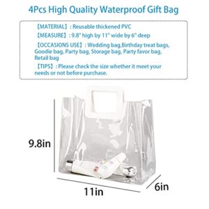 Clear Gift Bag with Handle, 4 Pcs Large Transparent PVC Gift Bag, Heavy Duty Reusable Gift Wrap Bags for Bridal Party, Baby Shower, Wedding Favor, Shopping Bag Bulk- 9.8"x6"x11"