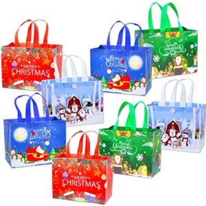 large christmas gift bags with handles, reusable christmas grocery tote bags for christmas holiday gift groceries shopping xmas party supplies, 8 pack