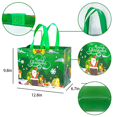 Large Christmas Gift Bags with Handles, Reusable Christmas Grocery Tote Bags for Christmas Holiday Gift Groceries Shopping Xmas Party Supplies, 8 Pack