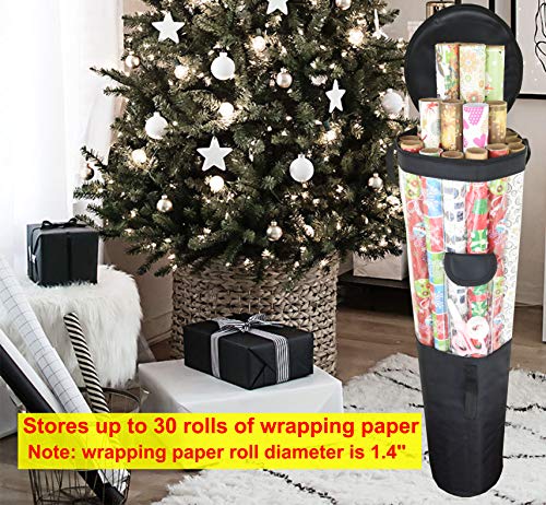 Freegrace Gift Wrap Organizer | Large 9" x 40.9" Wrapping Paper Rolls Storage Bag | Tearproof & Space Saving Under Bed Gift Bag Organization (Black)