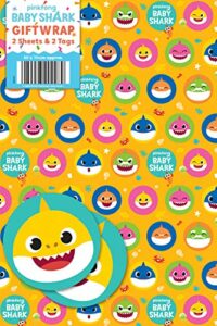 baby shark 2 gift wrap sheet & 2 tag wrapping paper pack
