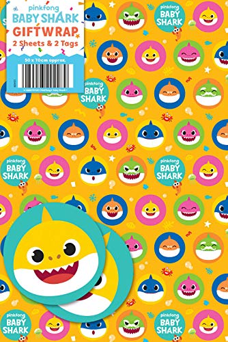 Baby Shark 2 Gift Wrap Sheet & 2 Tag Wrapping Paper Pack