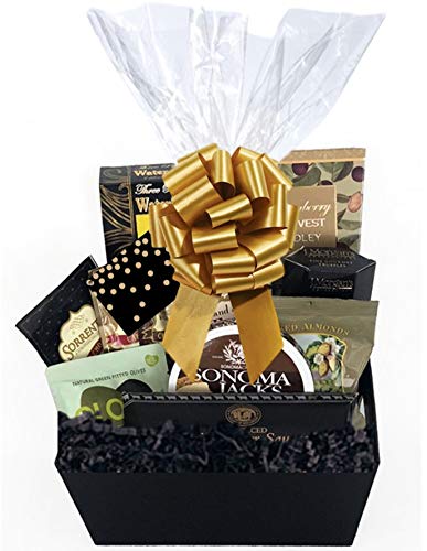 Gift Basket Making Kit and Supplies - Do It Yourself Diy Build Your Own Gift Basket Matching Supplies Market Tray Basket Cellophane Bag Shredded Crinkle Paper Ribbon Pull Bow (BLACK AND GOLD, X-LARGE)