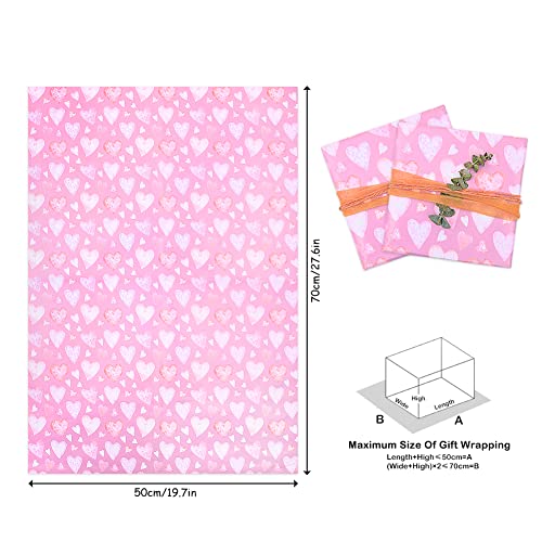 Valentine's Day Wrapping Paper, Reversible Heart Wrapping Paper, Pink Gift Wrapping Paper, 4 sheets 20x28 inches per sheet, Gift Wrap for Mothers Day, Valentines Day, Lover Birthday, Wedding, Anniversary