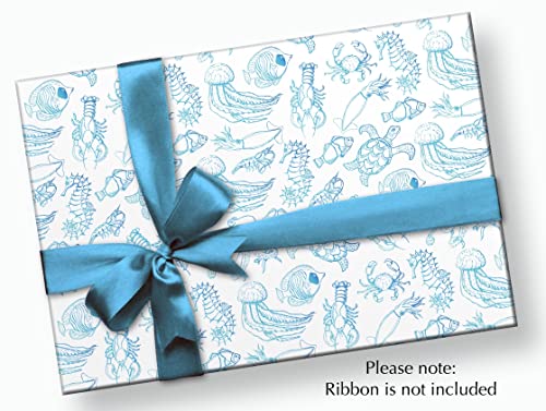 Stesha Party Ocean Coastal Gift Wrap Wrapping Paper - Folded Flat 30 x 20 Inch - 3 Sheets