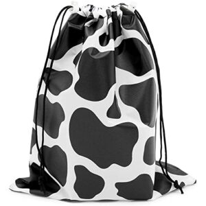 cow print drawstring party favor bags for farm birthday (10 x 12 in, 12 pack)