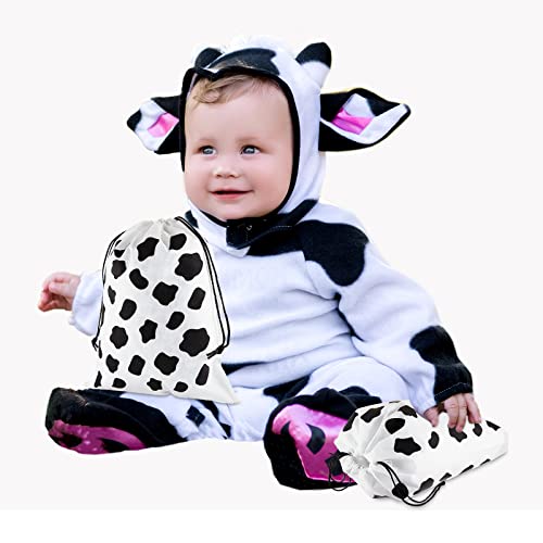 Shappy 18 Pieces Cow Plaid Soccer Paw Print Non Woven Bags Drawstring Bags Large Treat Candy Goodie Present Bags for Animal Theme Birthday Party Favors, 10 x 12 Inch (Cow Pattern)