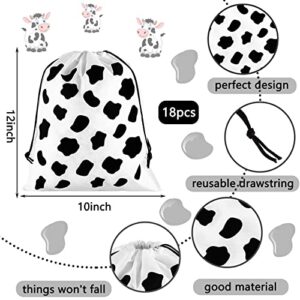 Shappy 18 Pieces Cow Plaid Soccer Paw Print Non Woven Bags Drawstring Bags Large Treat Candy Goodie Present Bags for Animal Theme Birthday Party Favors, 10 x 12 Inch (Cow Pattern)