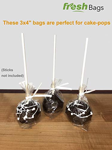 100 Clear Treat & Favor Bags | Ties Included | Great For Cake Pops, Candy, Gifts, Wedding or Party Favors | Food Safe Plastic | Stronger Than Cellophane | 1.5 Mils Thickness | 3" x 4"