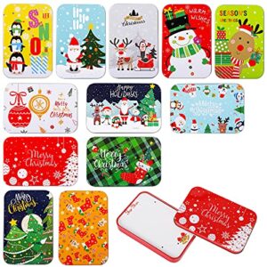 BOWOUNT 12 Pieces Christmas Gift Card Tin Boxes Colorful Christmas Tins Holders with Lids 4.9x3.3x0.7 Inch for Party Favors and Card Include Greeting Card for Easy Organized Gift Giving