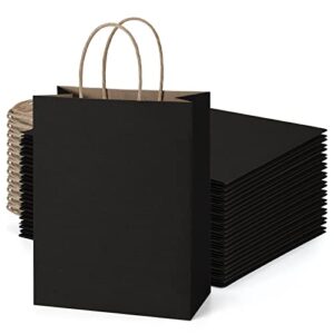 ucgou black gift bags 8×4.25×10.5 inches 25pcs paper bags with handles paper gift bagsparty favor bags goodie bags shopping bags bulk craft bags grocery bags