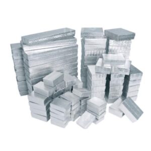 100 silver cotton filled boxes/ assorted sizes 100 silver cotton filled boxes/ assorted sizes