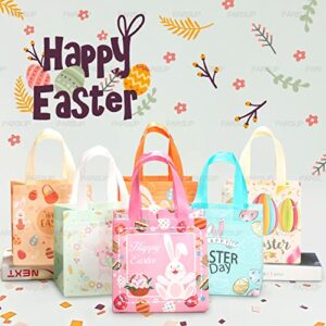 12PCS Easter Egg Hunt Bags Happy Easter Bunny Carrot Chick Egg Gift Bags with Handles, Easter Treat Bags, Multifunctional Non-Woven Easter Bags for Gifts Wrapping, Egg Hunt Game, Easter Party Supplies , 8.3×7.9×5.9inch