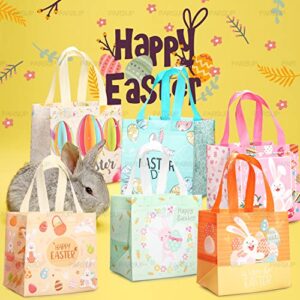 12PCS Easter Egg Hunt Bags Happy Easter Bunny Carrot Chick Egg Gift Bags with Handles, Easter Treat Bags, Multifunctional Non-Woven Easter Bags for Gifts Wrapping, Egg Hunt Game, Easter Party Supplies , 8.3×7.9×5.9inch